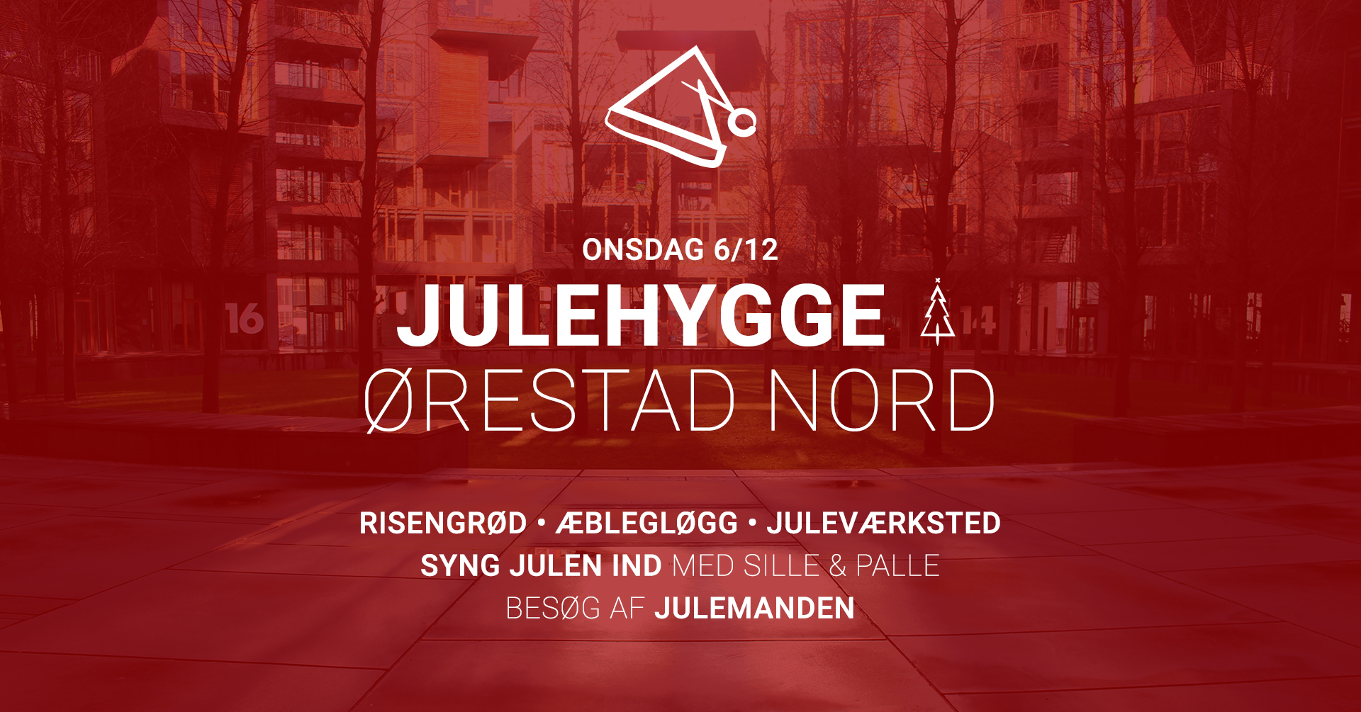 Program for julefest i Ørestad Nord den 6. december 2023.