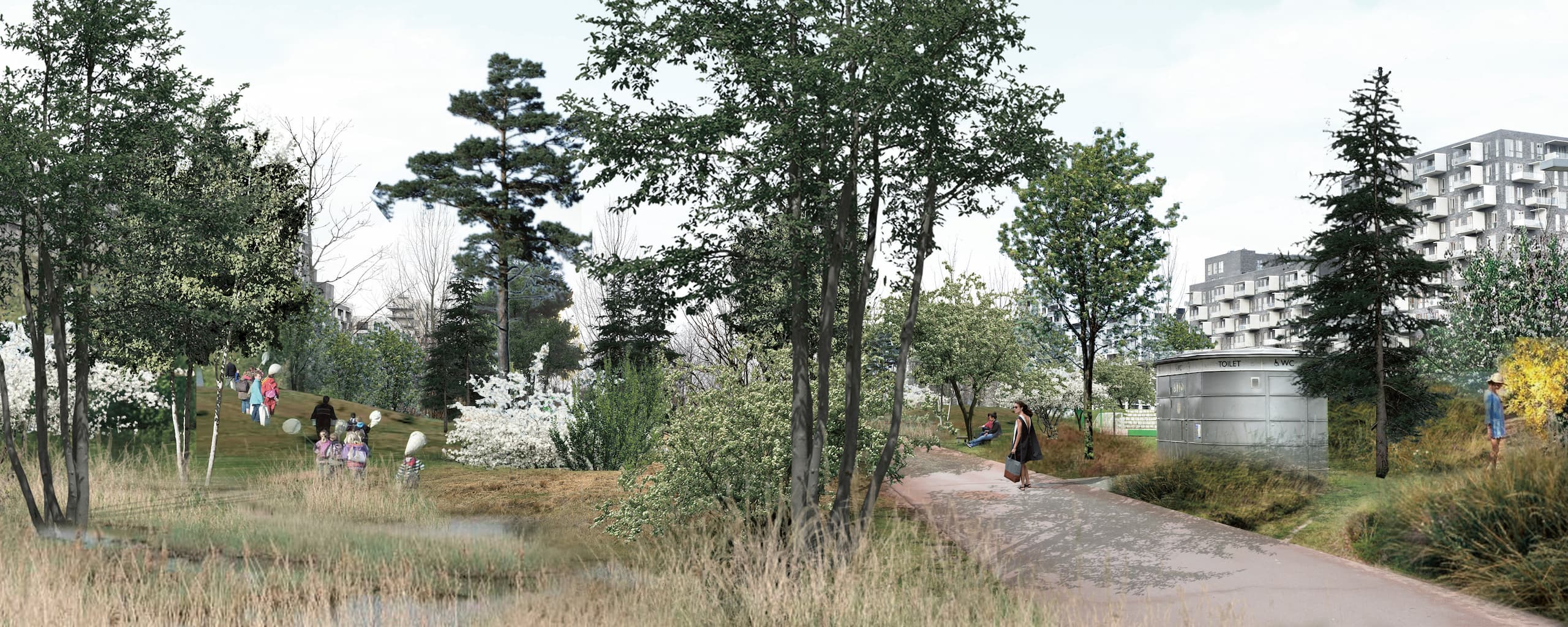 Ørestad er omgivet af vild natur, som Grundejerforeningen Ørestad City forsøger at trække ind i bydelen. Byparken er et vigtigt element og et grønt knudepunkt, hvor man skal kunne mærke summen af liv højt og lavt som vidt og bredt. Den vision kommer grundejerforeningen i 2024 tættere på at realisere, når Byparken bliver udvidet med endnu et dejligt område. Noget af området er her visualiseret af SLA.