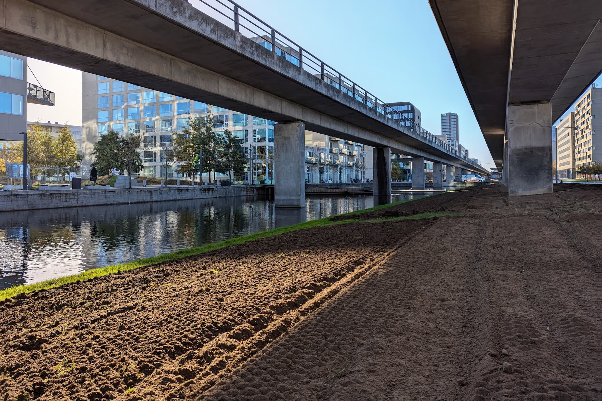 En strækning under metroen er fræset. Som et forsøg udsår foreningen blomster under banen, der kan puste nyt liv i byrummet.