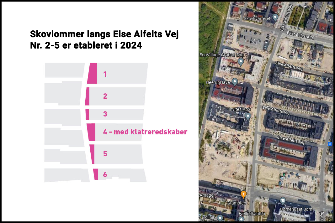 Kort over skovlommer langs Else Alfelts Vej.