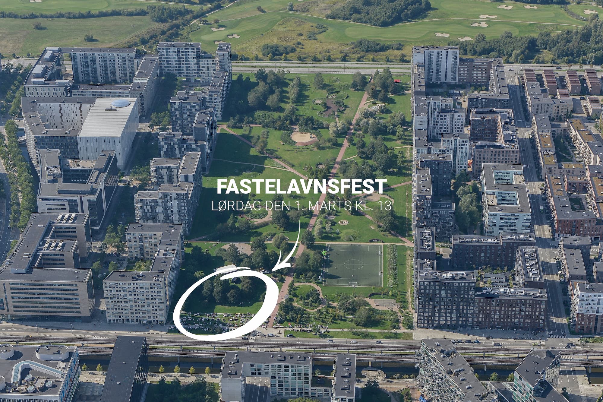 Kort, der viser, hvor du kan slå katten af tønden til fastelavnsfest i Byparken i 2025.