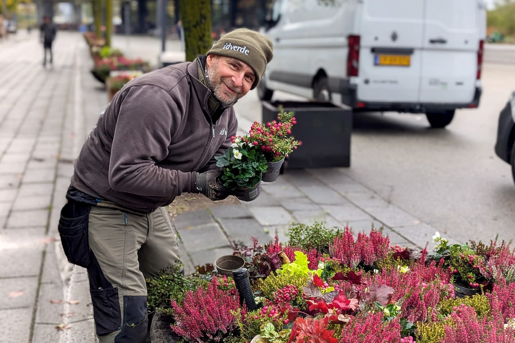 Grundejerforeningerne arbejder løbende med at få flere farver ind i byrummene og ud i gaderne. I Ørestad Nord er nogle nye plantekummer plantet til med stedsegrønne stauder og blomster i burgundy.